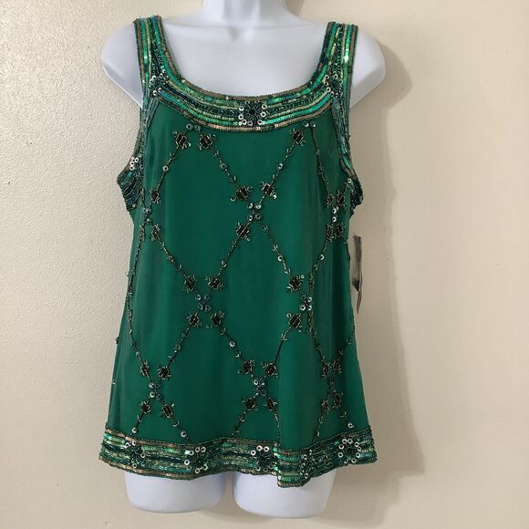 NWT Green Sequin Beaded Glamorous 20s Retro Holiday Blouse Christmas Party XL - Picture 1 of 8